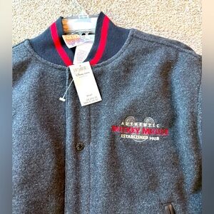 Vintage Men Disney  Mickey Mouse Embroidered Varsity Blk Wool Leather Jacket S